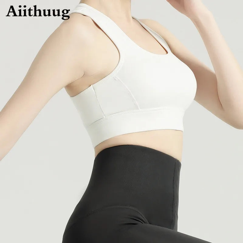 Aiithuug Sports Bra for Women Criss Cross Back Padded Strappy Sports Bras Medium Support Yoga Bra Wire Free Wireless Yoga Tops
