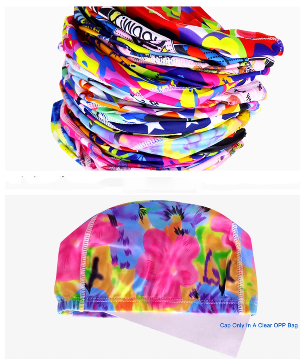 Men Women Fabric Swimming Caps Multi Colors Patterns Printed Swim Pool Water Sports Bathing Hat Elastic Nylon Swim Cap for Adults