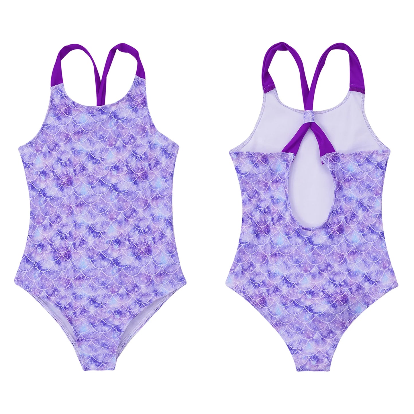 Little Girls Mermaid Fish Scales Swimsuit Sleeveless Cartoon Print One-piece Swimwear Summer Beachwear Bathing Suit