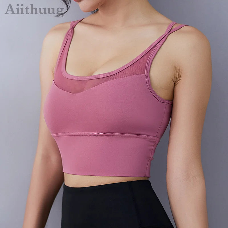 Aiithuug Longline Sports Bra Padded Workout Crop Yoga Bra Tops for Women Workout Workout Sports Yoga Bras Tank Tops Crop Top