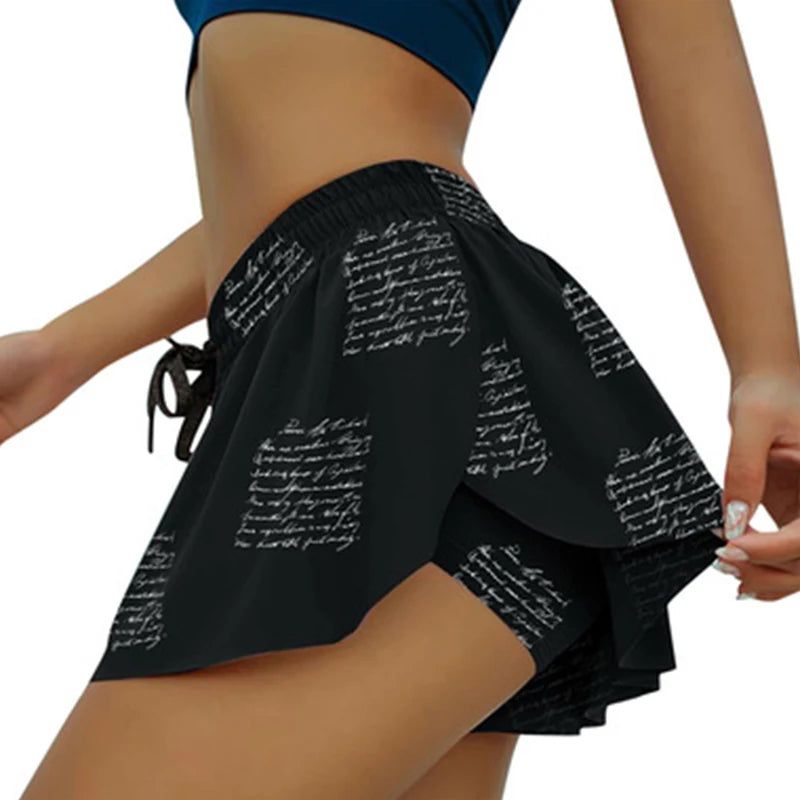 Women 2 In 1 Printed pattern Skort Running Shorts Quick Dry Fake Skirt Sexy Gym Workout Short Pants Yoga Shorts Yoga Pant
