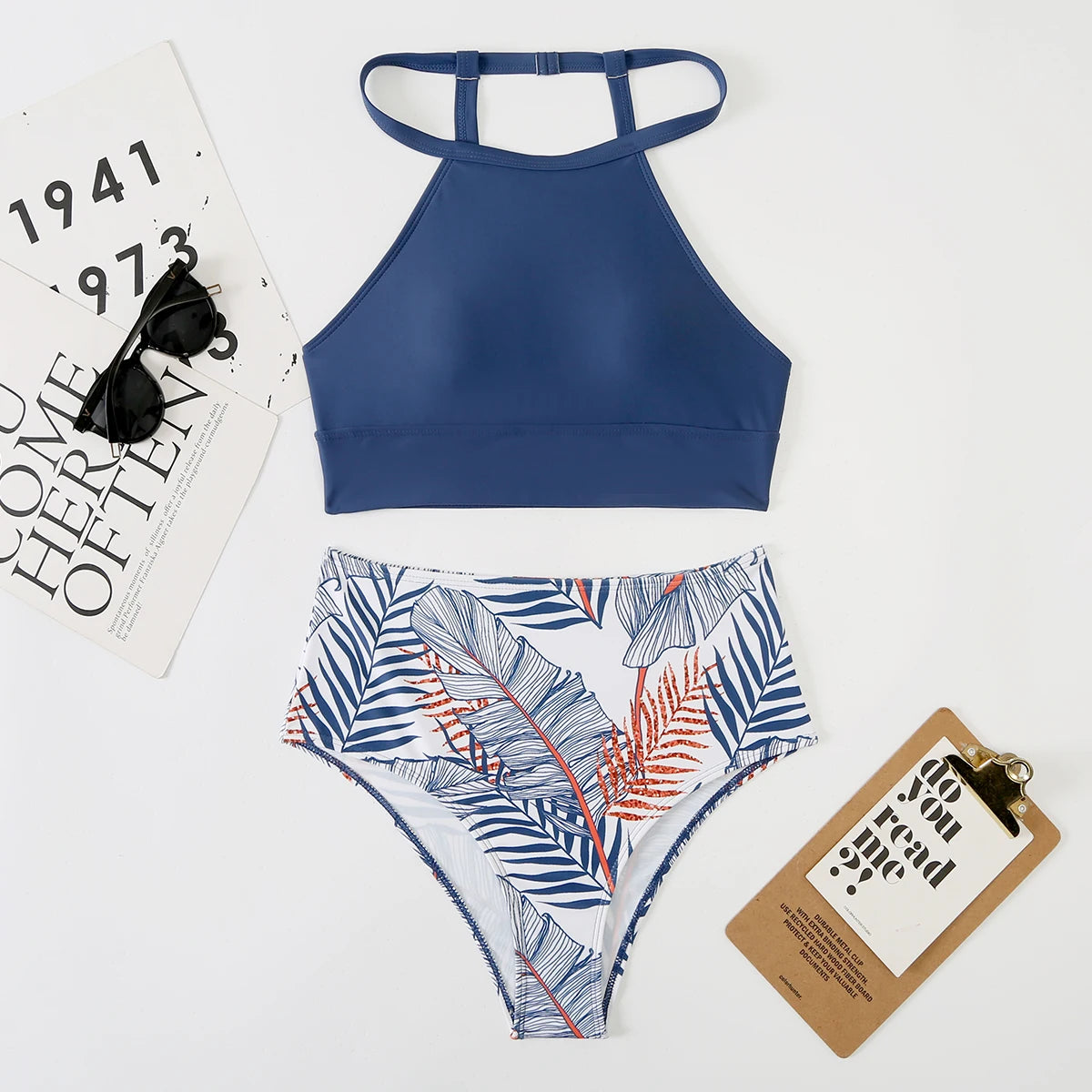High Waist Bikini Women High Neck Swimsuit Printed Swimwear Female Padded Beachwear Bathers Bathing Swimming Swim Suit