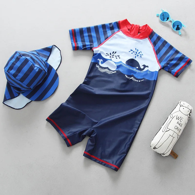 Swimsuit Baby Boy UPF50+ Infant Toddler Kids Bathing Suit UV Protection Children's Swimwear for Boys with Hat UV Beach Wear