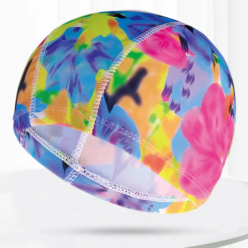 Men Women Fabric Swimming Caps Multi Colors Patterns Printed Swim Pool Water Sports Bathing Hat Elastic Nylon Swim Cap for Adults