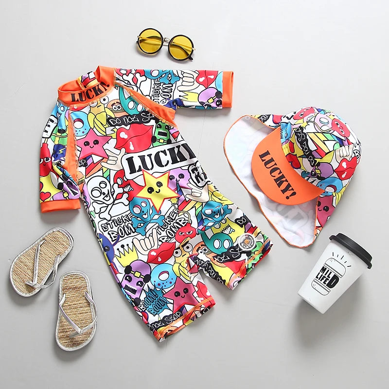 Boys Swimwear and Swimming Trunks Baby Bathing Suit UPF50 UV Protection Boy's Swimsuit Cartoon Children's Rashguard Beach Wear