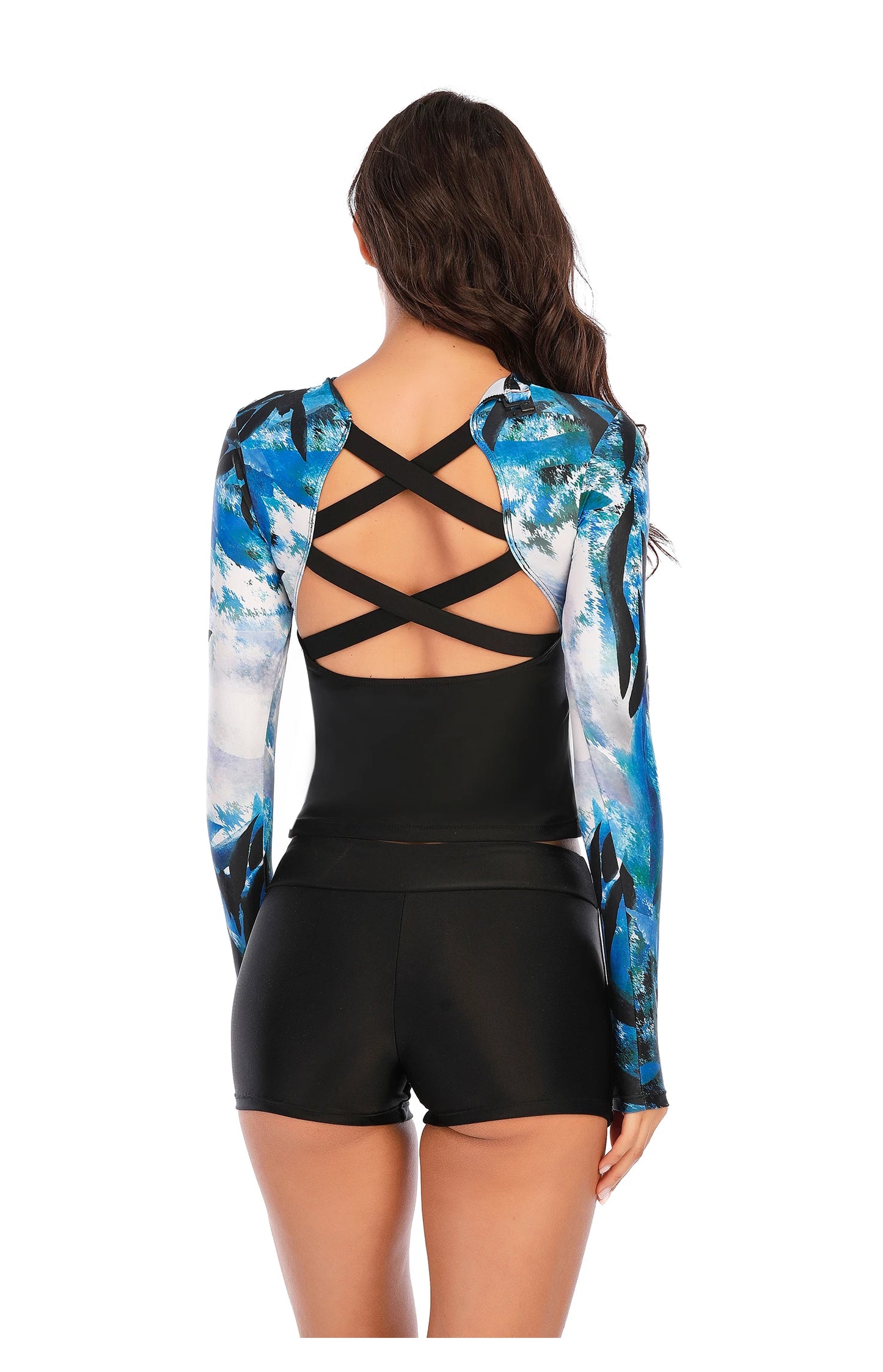 Women Two Pieces Swimsuit Rash Guard Long Sleeve Swimwear Women Bathing Suit Floral Print Swimsuit Surfing Swim Shirts