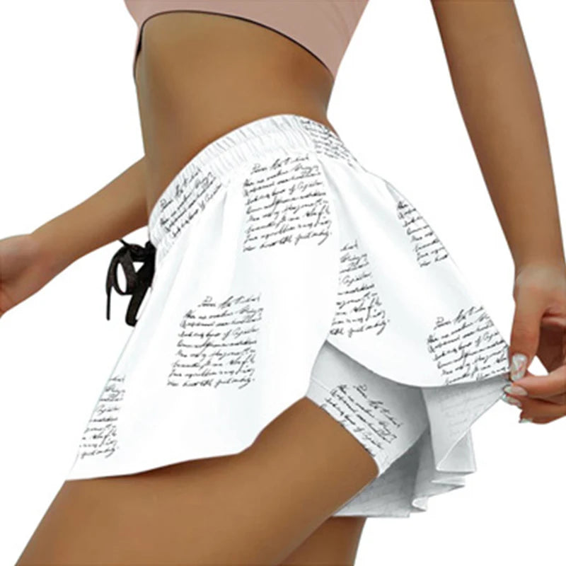 Women 2 In 1 Printed pattern Skort Running Shorts Quick Dry Fake Skirt Sexy Gym Workout Short Pants Yoga Shorts Yoga Pant
