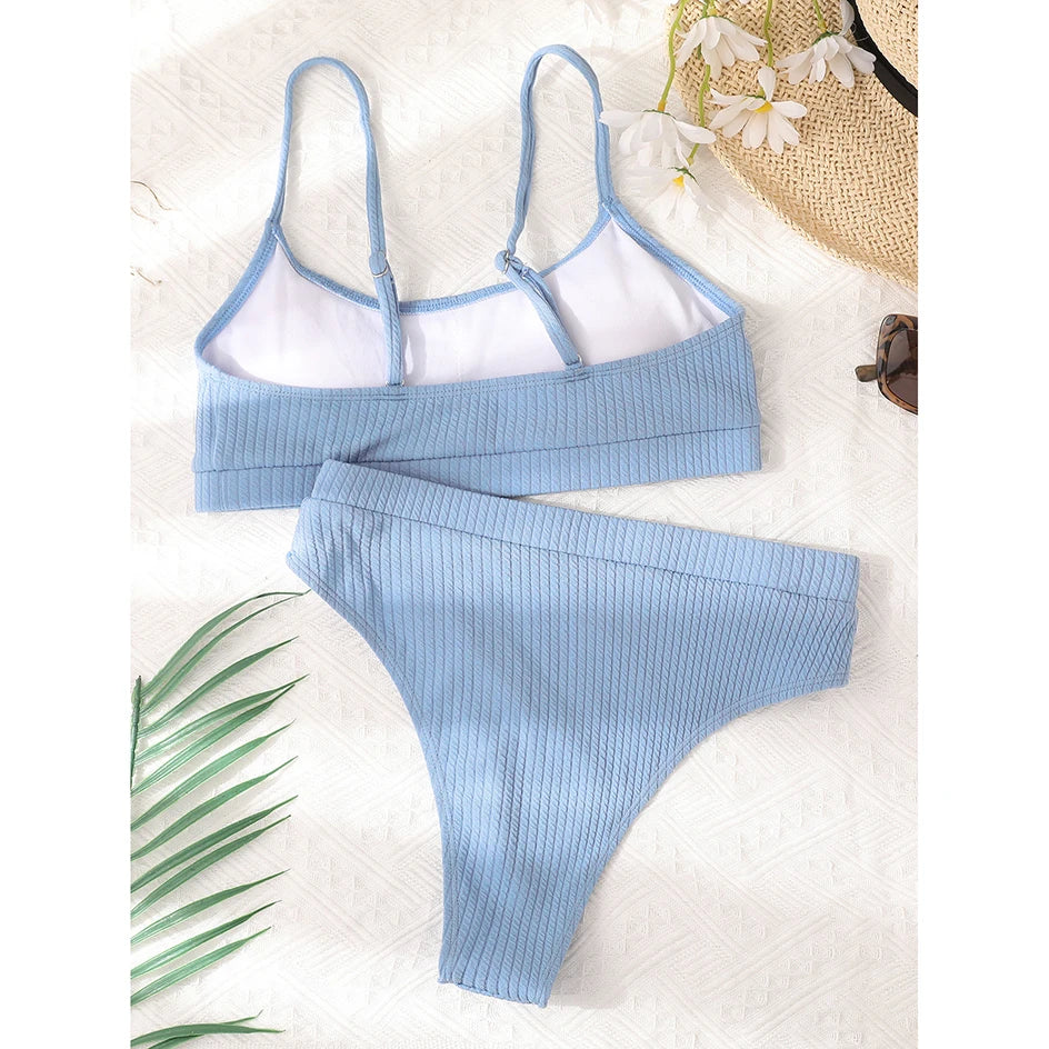 High Waisted Bikini Swimwear Woman Swimsuit Female Ribbed Brazilian Push Up Bikinis Set Bathing Suit Women Beach Wear