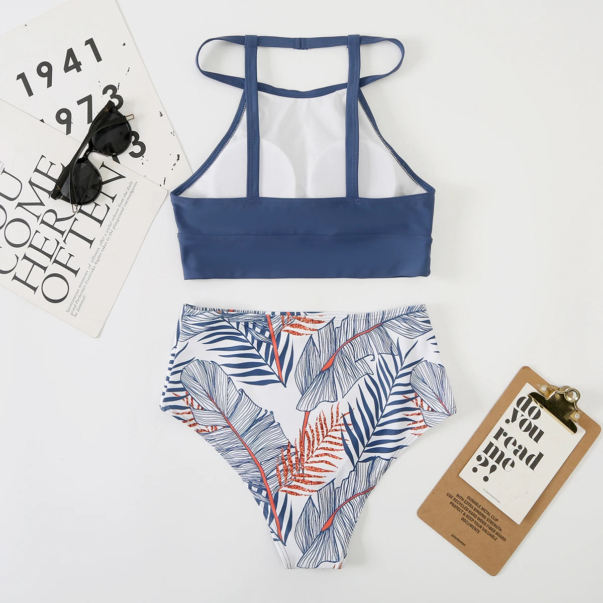 High Waist Bikini Women High Neck Swimsuit Printed Swimwear Female Padded Beachwear Bathers Bathing Swimming Swim Suit