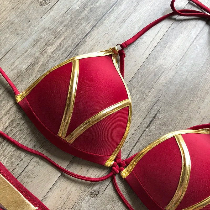 Gold Stamping Women Bikini Set Padded Women Swimsuit Push Up Bikini Swimwear Summer Beachwear Brazil Bathing Suit