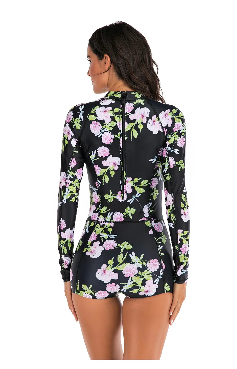 Female One-piece Wetsuit Long Sleeve Swimsuit Surfing Swimwear Women Jumpsuit Zip Front Swimsuit Diving Snorkeling Rash guard 2XL