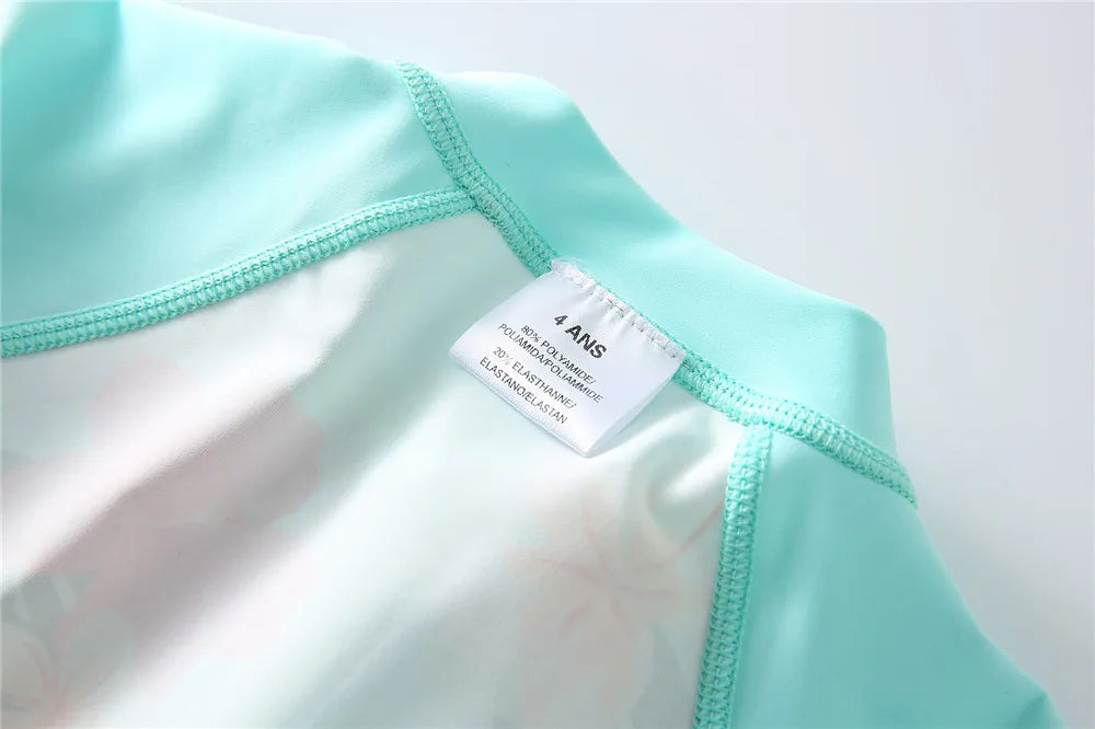 Wishere One Piece Baby Girls Swimsuit UPF50+ Swimwear Sunsuit With Lace Long Sleeve Rash Guard Flower Print Summer Bathing Suit