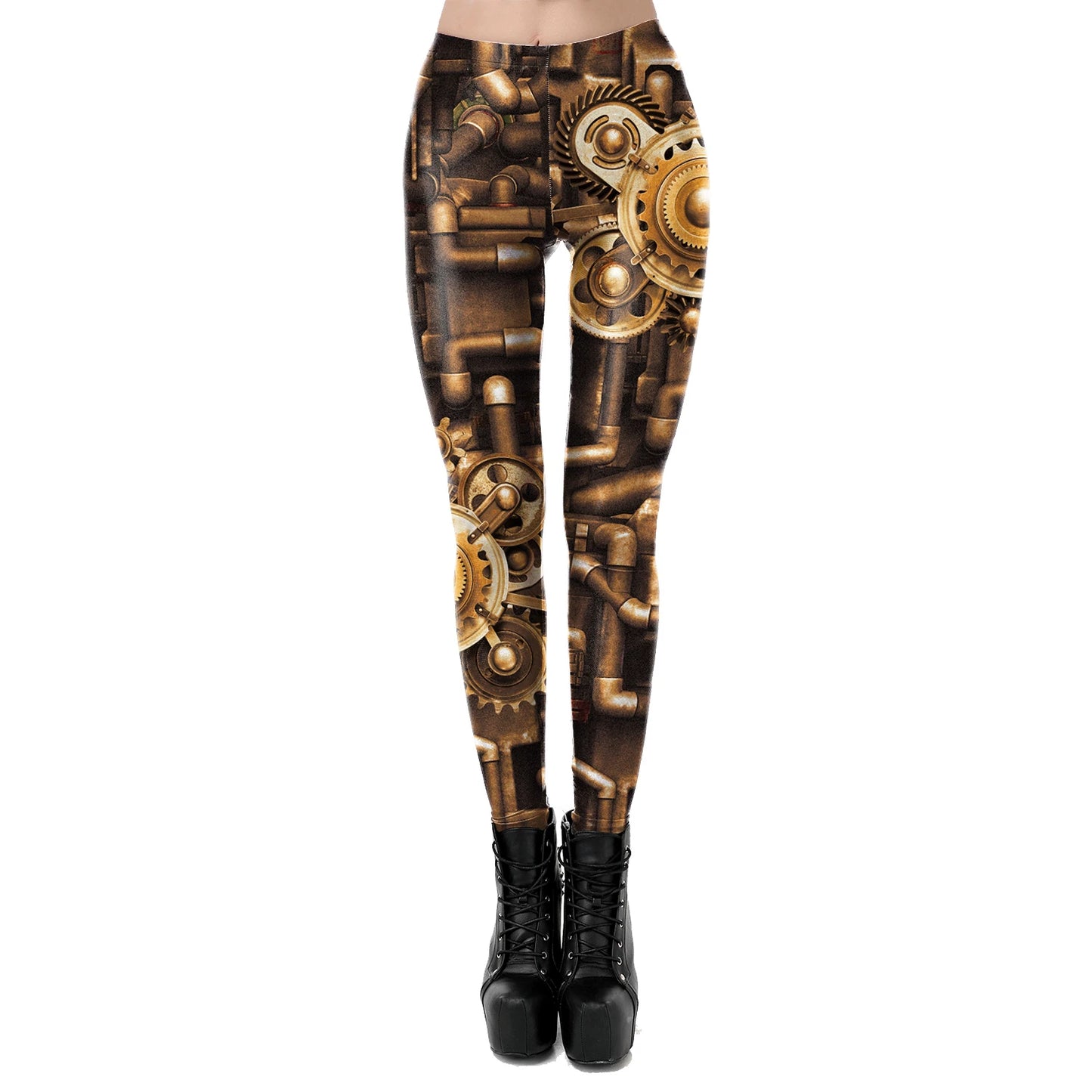 NADANBAO Gold Metal Gear Punk Leggings Women Fashion Steampunk Machinery