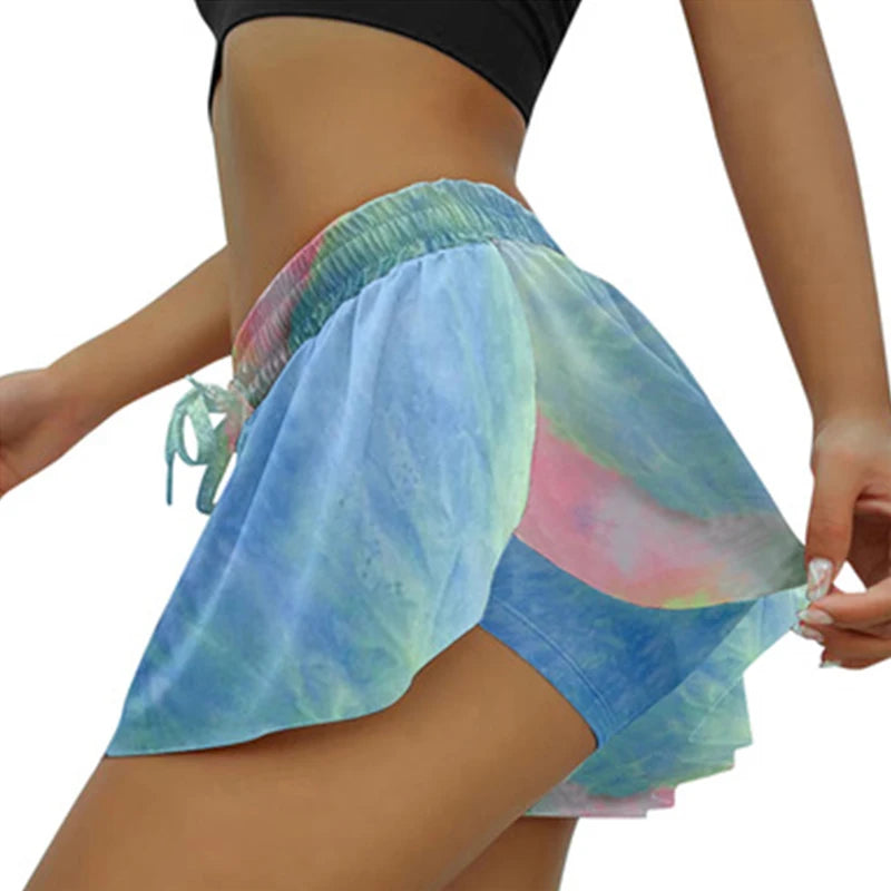 Women 2 In 1 Printed pattern Skort Running Shorts Quick Dry Fake Skirt Sexy Gym Workout Short Pants Yoga Shorts Yoga Pant