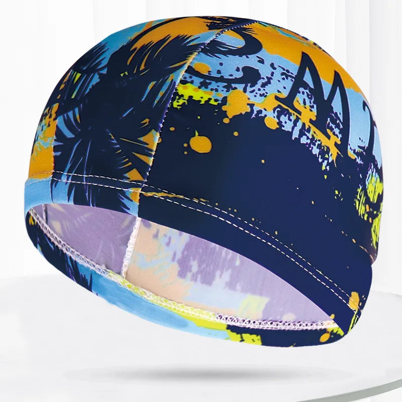Men Women Fabric Swimming Caps Multi Colors Patterns Printed Swim Pool Water Sports Bathing Hat Elastic Nylon Swim Cap for Adults