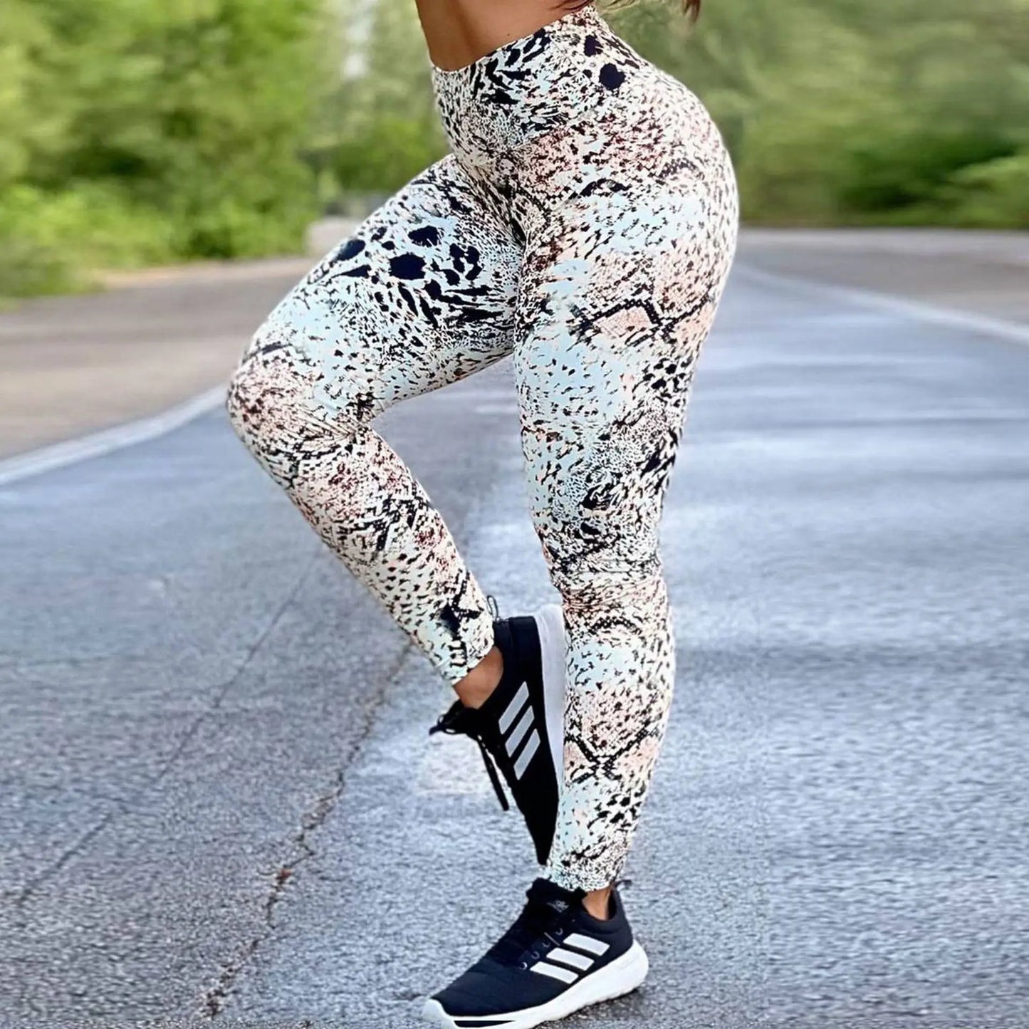 Women Red Serpentine Fitness Leggings Jogging Outdoor Running Sportswear High Waist Pants Casual Workout Trousers Bottom
