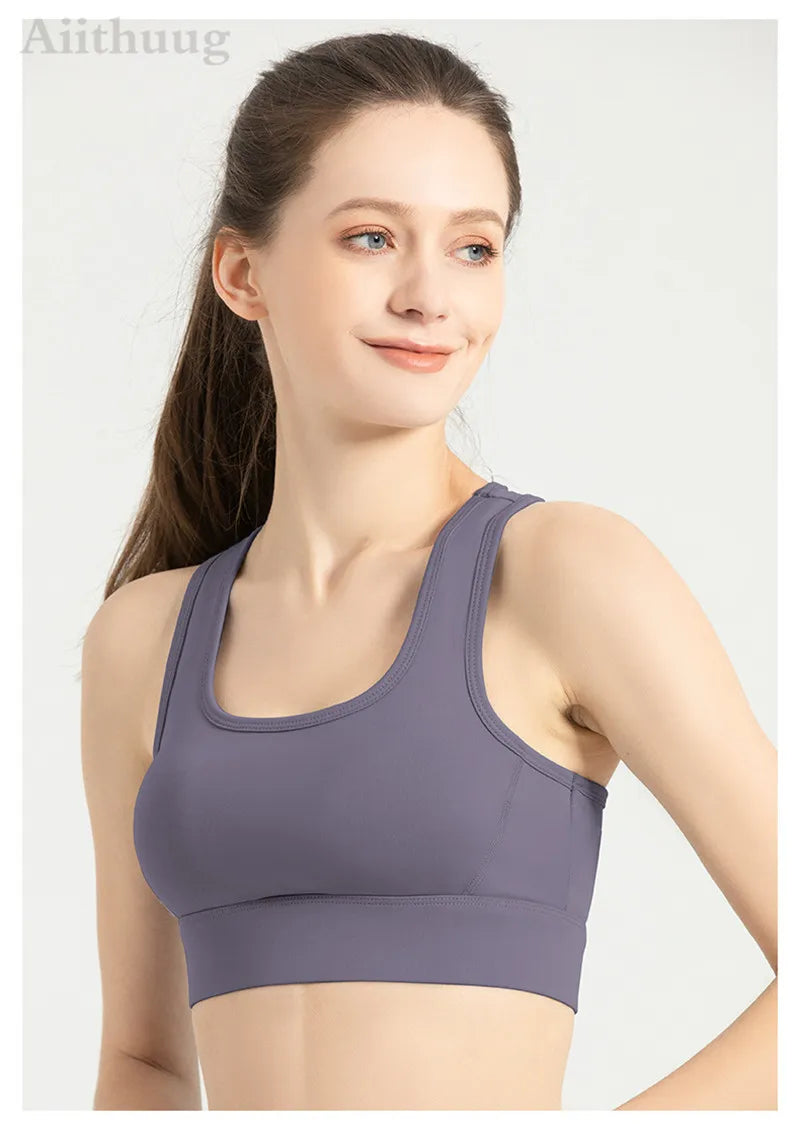 Aiithuug Sports Bra for Women Criss Cross Back Padded Strappy Sports Bras Medium Support Yoga Bra Wire Free Wireless Yoga Tops
