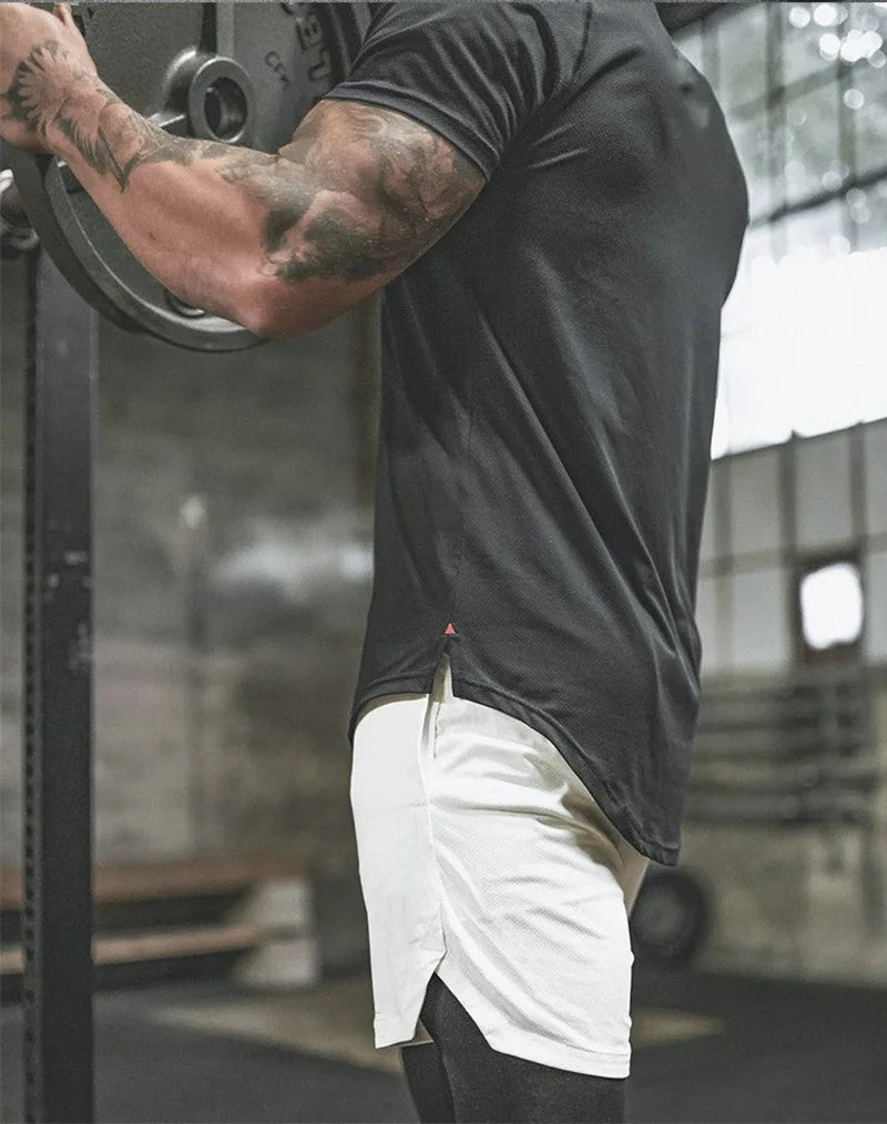 European Men's Sports Summer Double Layer Mobile Phone Pants Gym Exercise Jogging Training Shorts