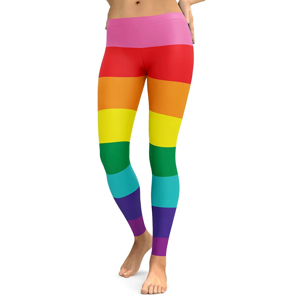 Women Legging Rainbow Stripe Printing Fitness leggings Fashion Slim High Waist Leggings Woman Pants