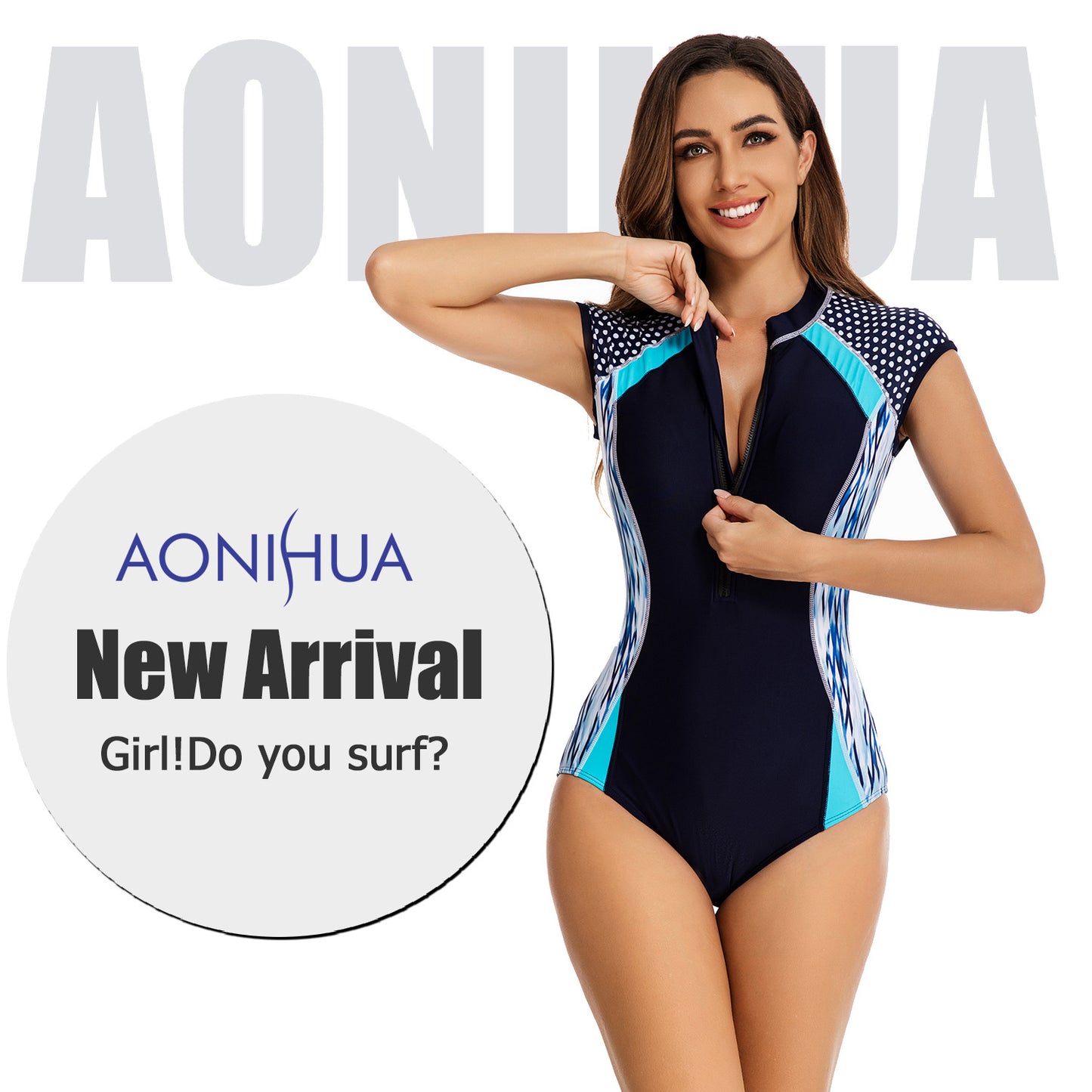 Women's Color Block Zipper Front Rashguard One Piece Swimsuit Swimwear Athletic Sports Swimwear Bathing Suit Rash Guards Sunsuit
