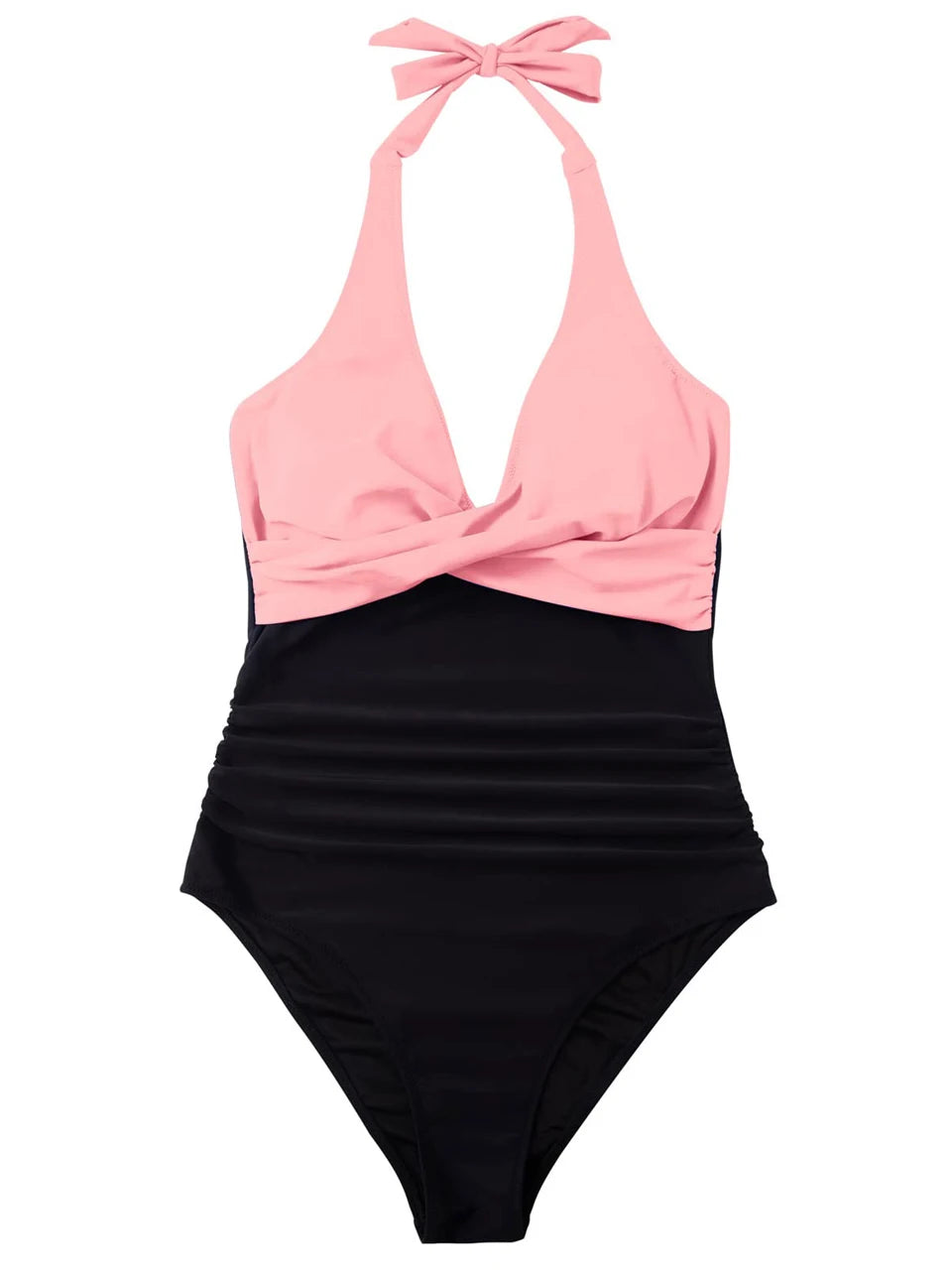Halter Swimsuit Women One Piece Printed Cross Smocked Swimwear Female Bodysuit Bathing Swimming Suit Padded Beachwear