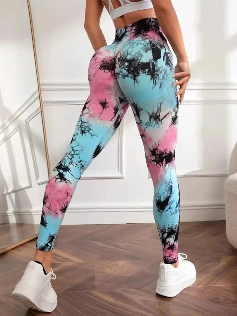 3D Print Tie Dye Sports Pants Women Seamless Leggings High Waist Fitness Push Up Leggings Gym Clothing Workout Tights
