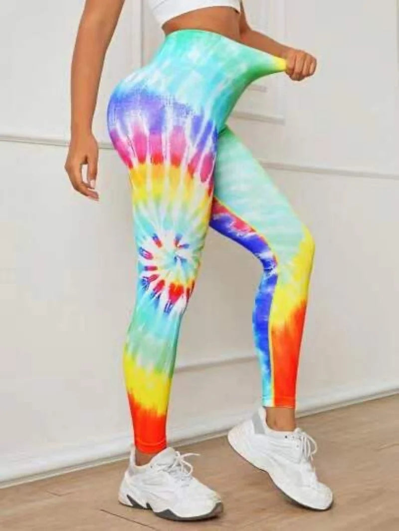 3D Print Tie Dye Sports Pants Women Seamless Leggings High Waist Fitness Push Up Leggings Gym Clothing Workout Tights