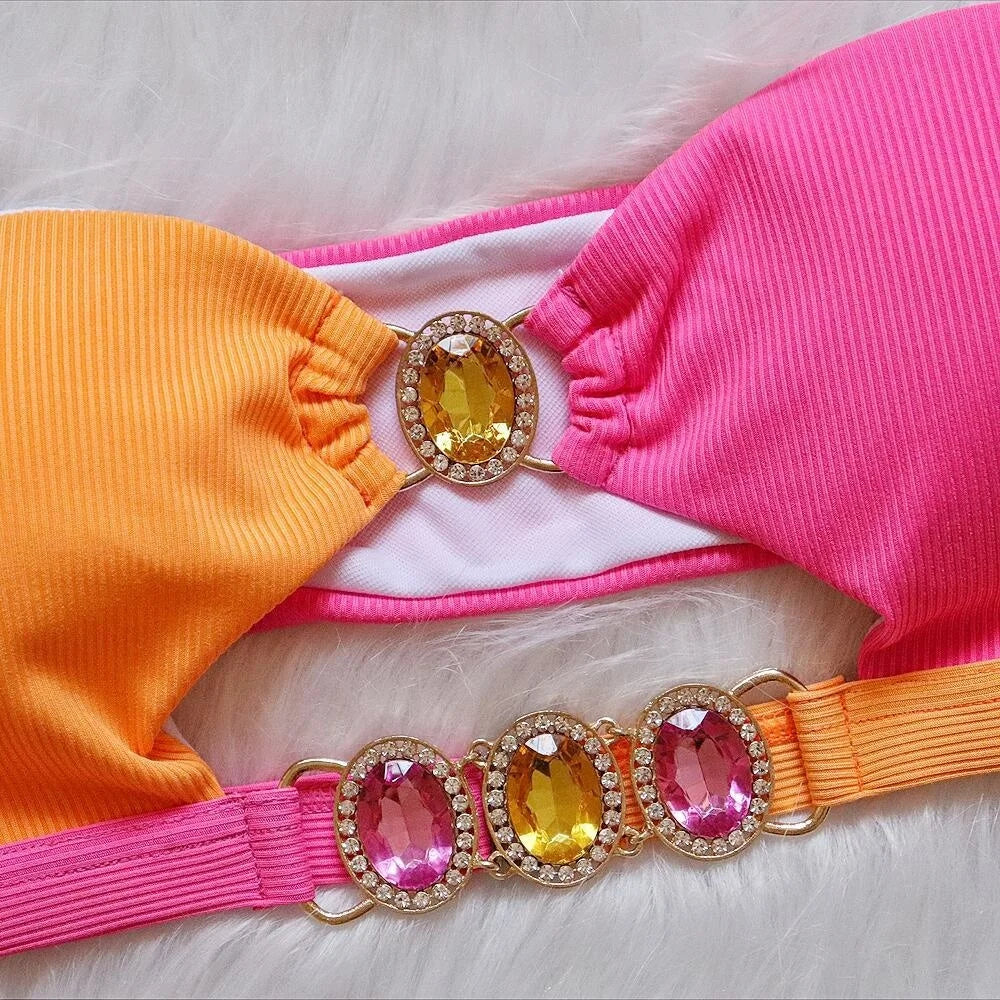 Rhinestones Bikinis Women Swimwear Female Swimsuit Swimming Bathing Suits Girls Brazilian Bikini Set Beachwear Bather