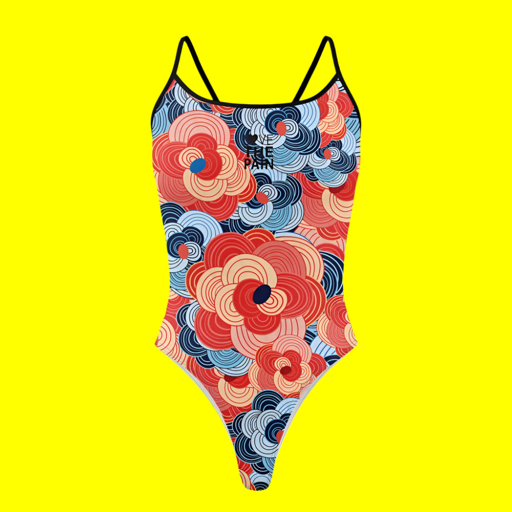 Love The Pain Summer Ladies One Piece Flower Waves Swimsuit