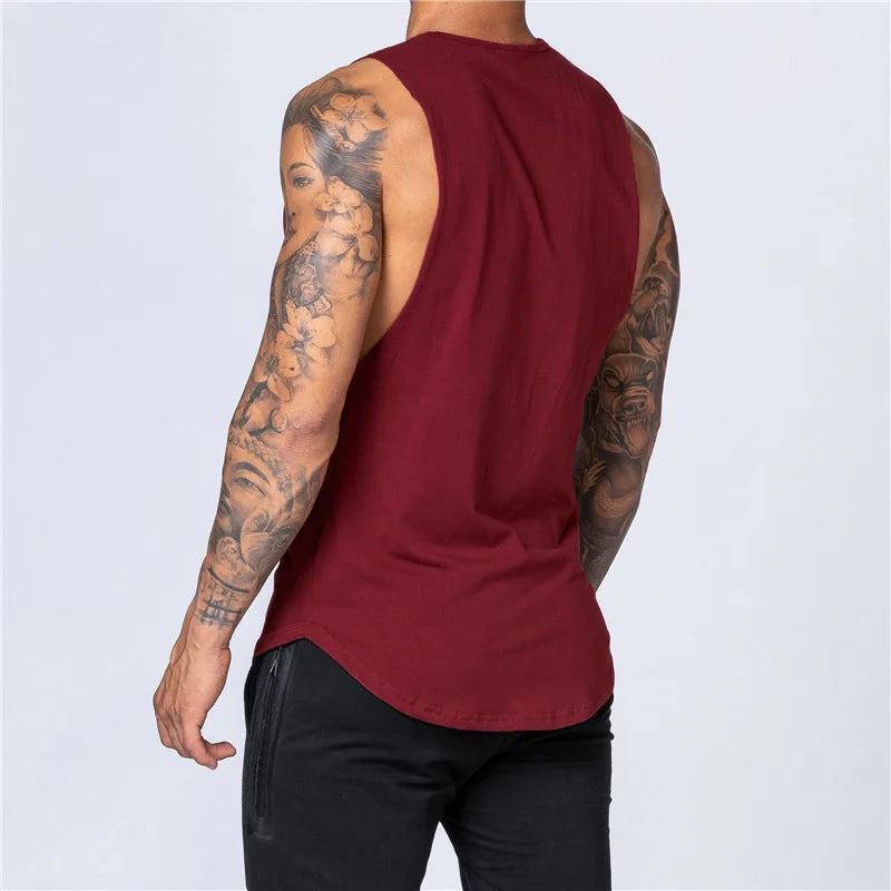 Bodybuilding Muscle Exercise Undershirt Men Gym Sports Cotton Moisture Wicking and Breathable Casual Vest Printed Workout Tops