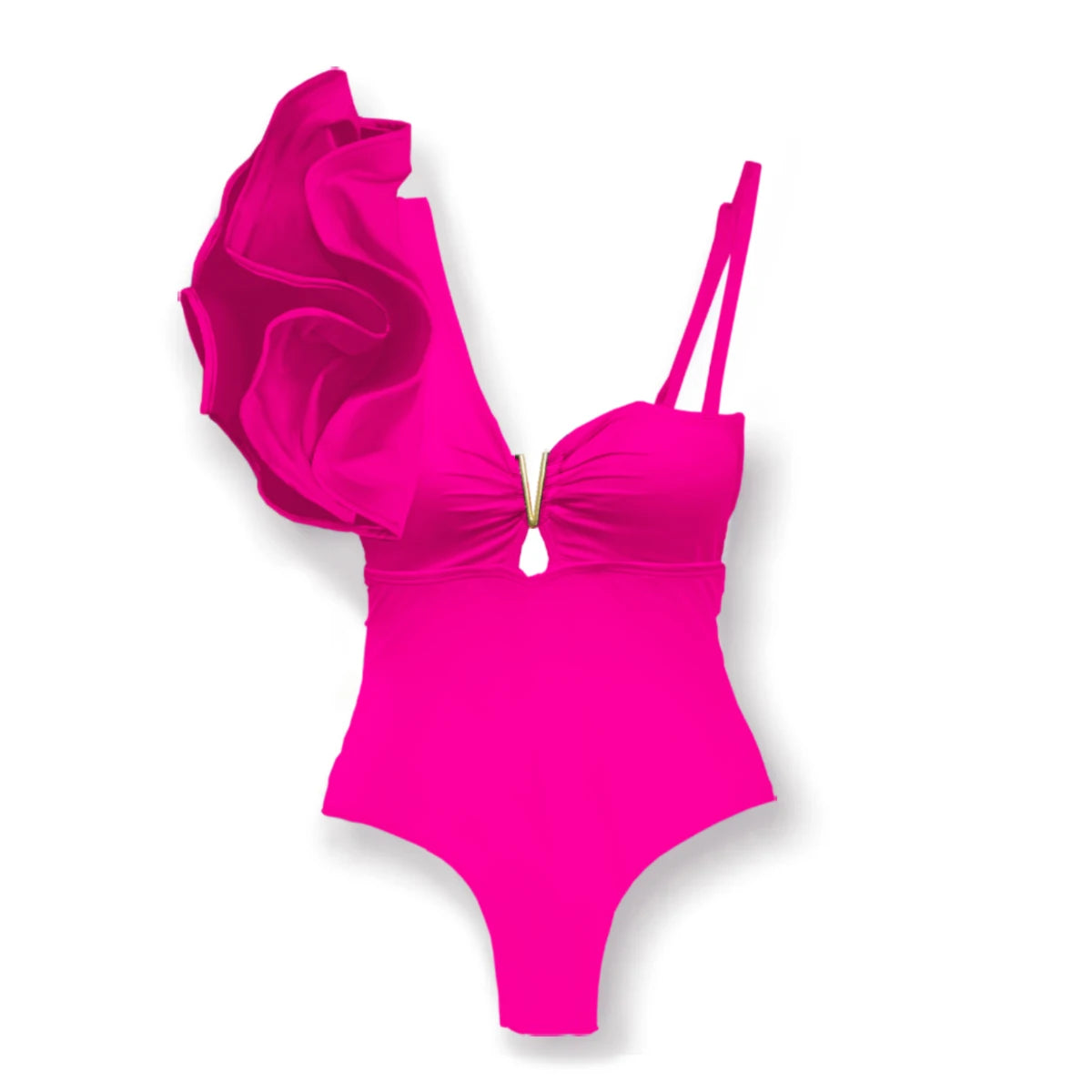 Ruffle Print Floral One Piece Strappy One shoulder Swimwear Women Swimsuit Bathing Suit Backless Beachwear Monkini