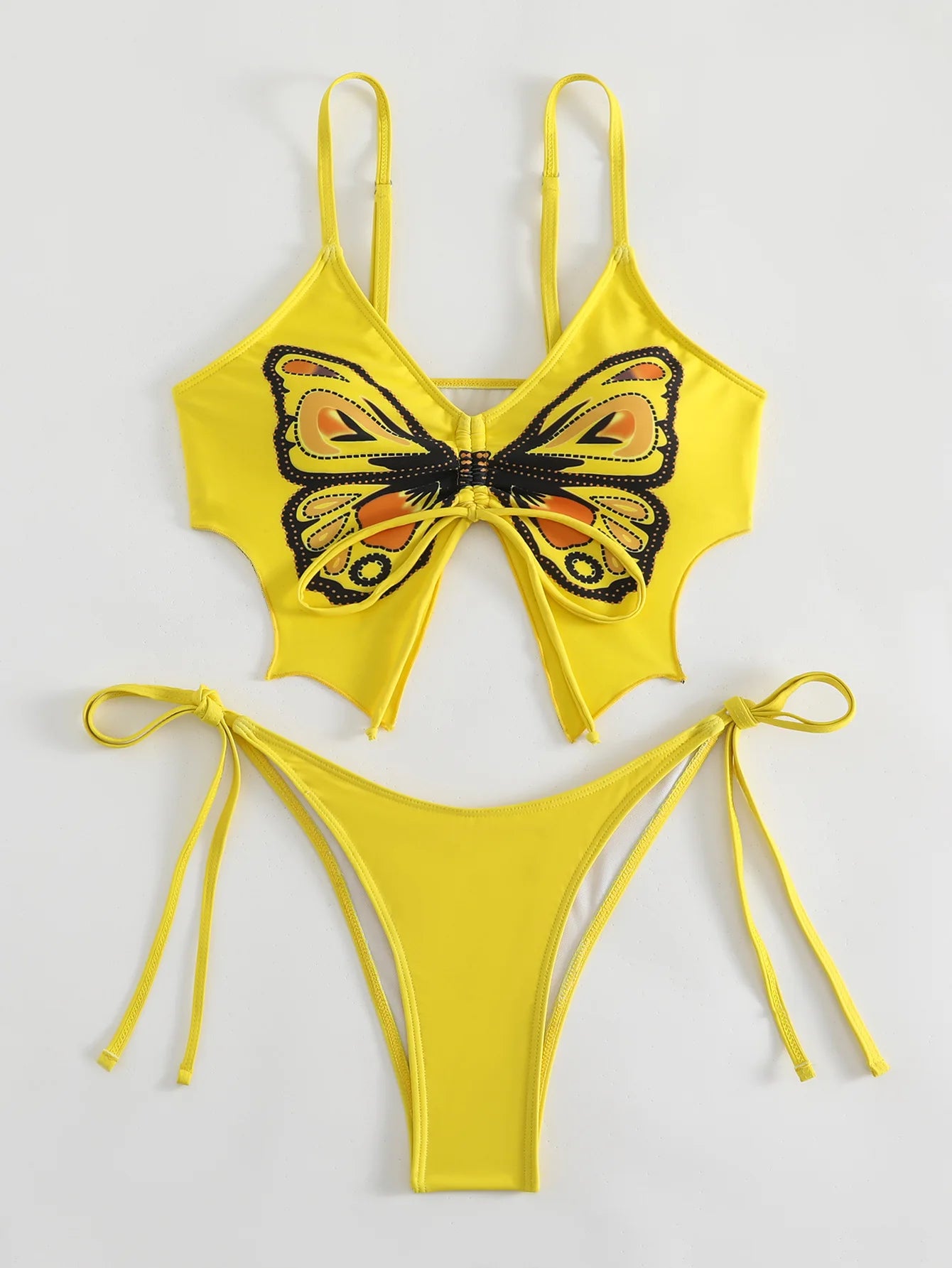 Butterfly Print Strapped Swimwear Women Tied High Cut Bikini Set Push Up Swimsuit Backless Summer Beach Bathing Suit Bathers