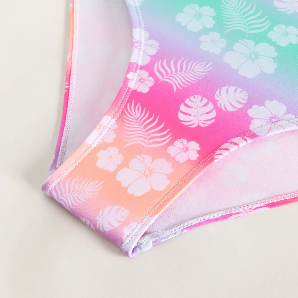 Girls Bikinis One Piece Swimsuits Baby Triangle Swimwear Children Bathing Suit Kids Monokini Floral Summer Beach Wear