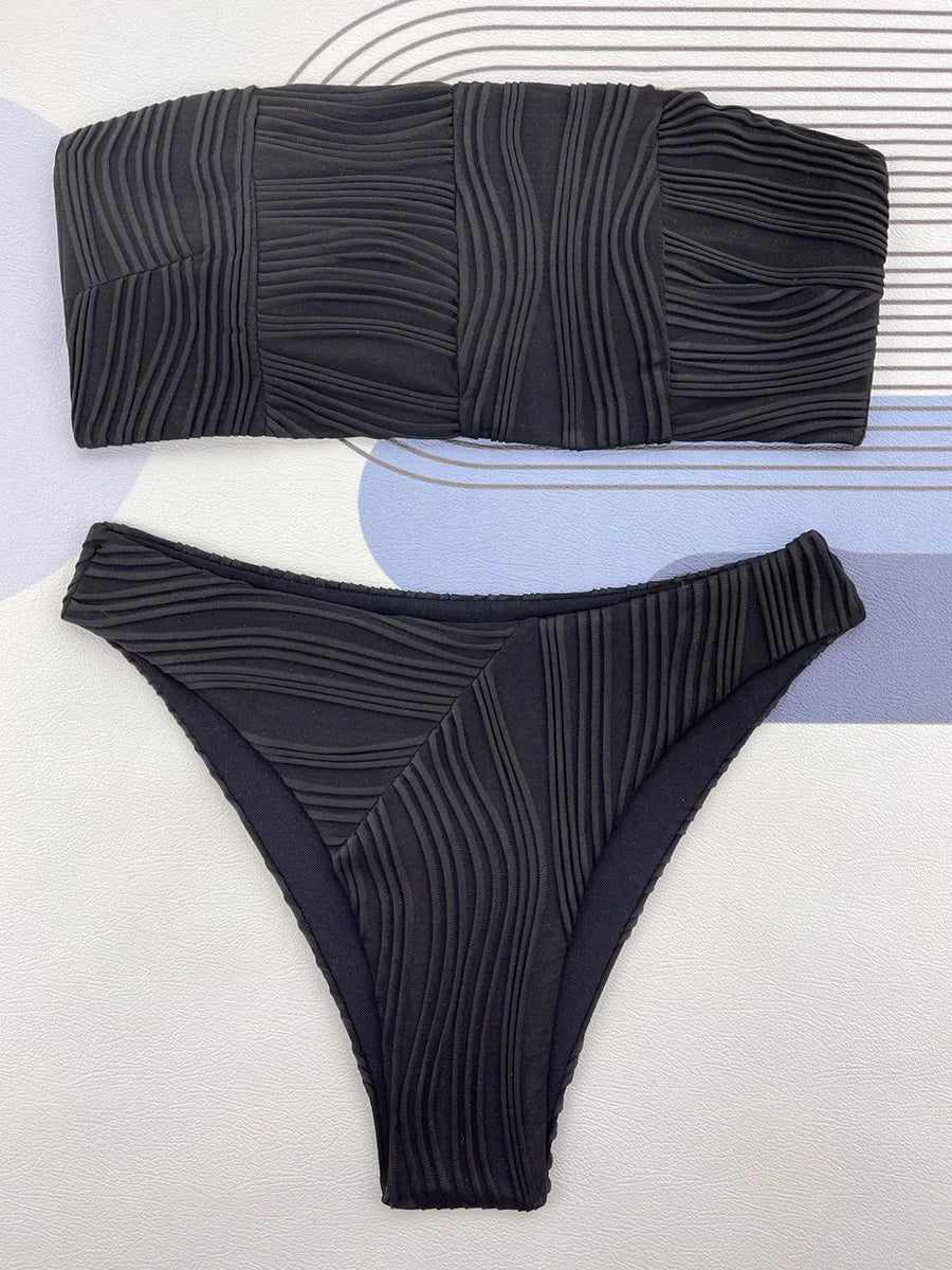 Strapless Wrinkled Bikini Women Swimwear Female Swimsuit Two-pieces Bikini set Bather Bathing Suit Swim Lady