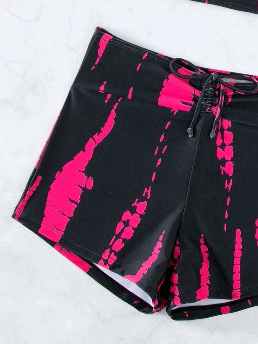 Print String Bikini Swimsuit Women High Waist Shorts Swimwear Female Bathers Bathing Swimming Swim Suit Beachwear