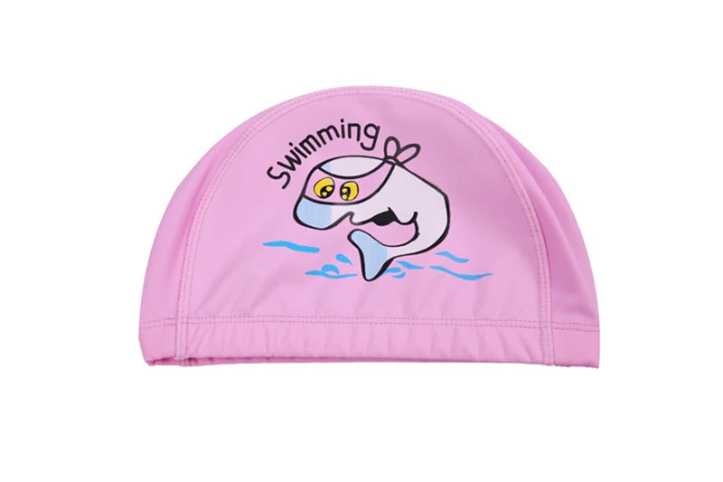 Kids Children Swimming Cap Waterproof PU Fabric Cute Cartoon Animal Dolphin Protect Ears Long Hair Boys Girls Swim Pool Caps Hat