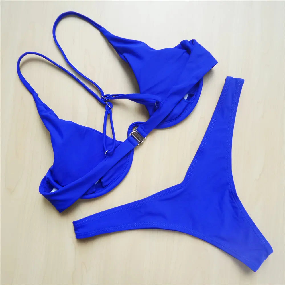S - XL V-bar Underwired Bikini Female Swimsuit Women Swimwear Two-piece V shape Wire Bikini set Bather Bathing Suit Swim