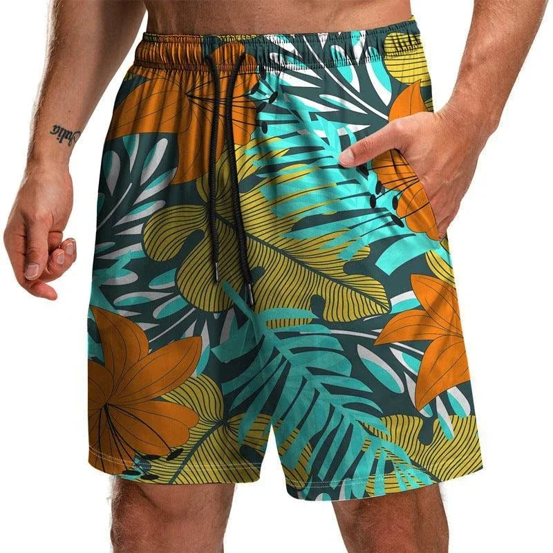 Retro Tropical Plants Hawaii Board Shorts For Men Summer Casual Daily Breathable Beach Shorts Harajuku Trend Y2k Swim Trunks