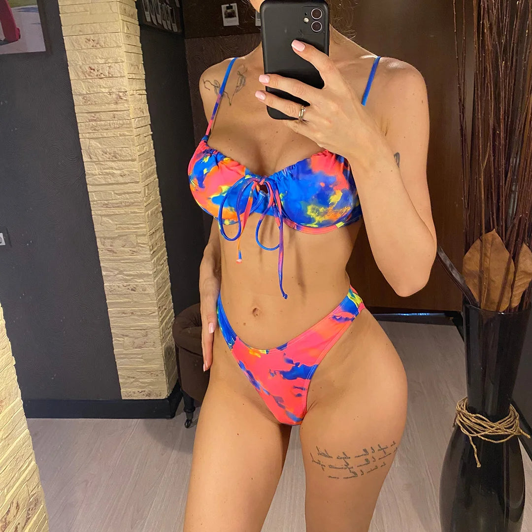 Colorful Printed Underwired Brazilian Bikini Female Swimsuit Women Swimwear Two-pieces Bikini set Bather Bathing Suit Swim