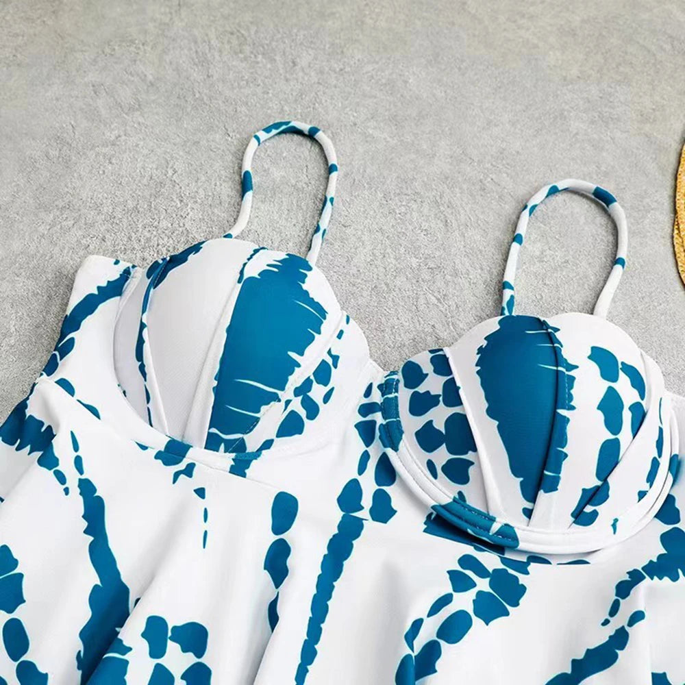 Shell Hard Wrapped Front Tankini Set Women Swimsuit Drawstring Bottom Two-Piece Suit Black/Malachite Blue/Violet