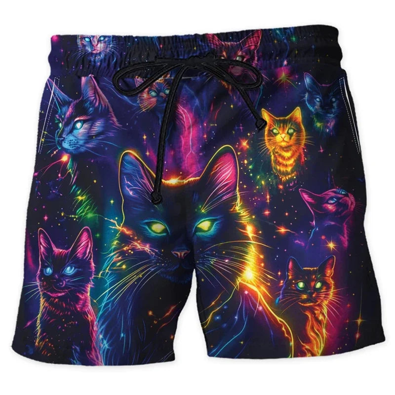 Neon Animal Graphic Beach Shorts, Men's Fashionable Summer Streetwear, 3D Printed Shorts, Cool Oversized Swimming Trunks