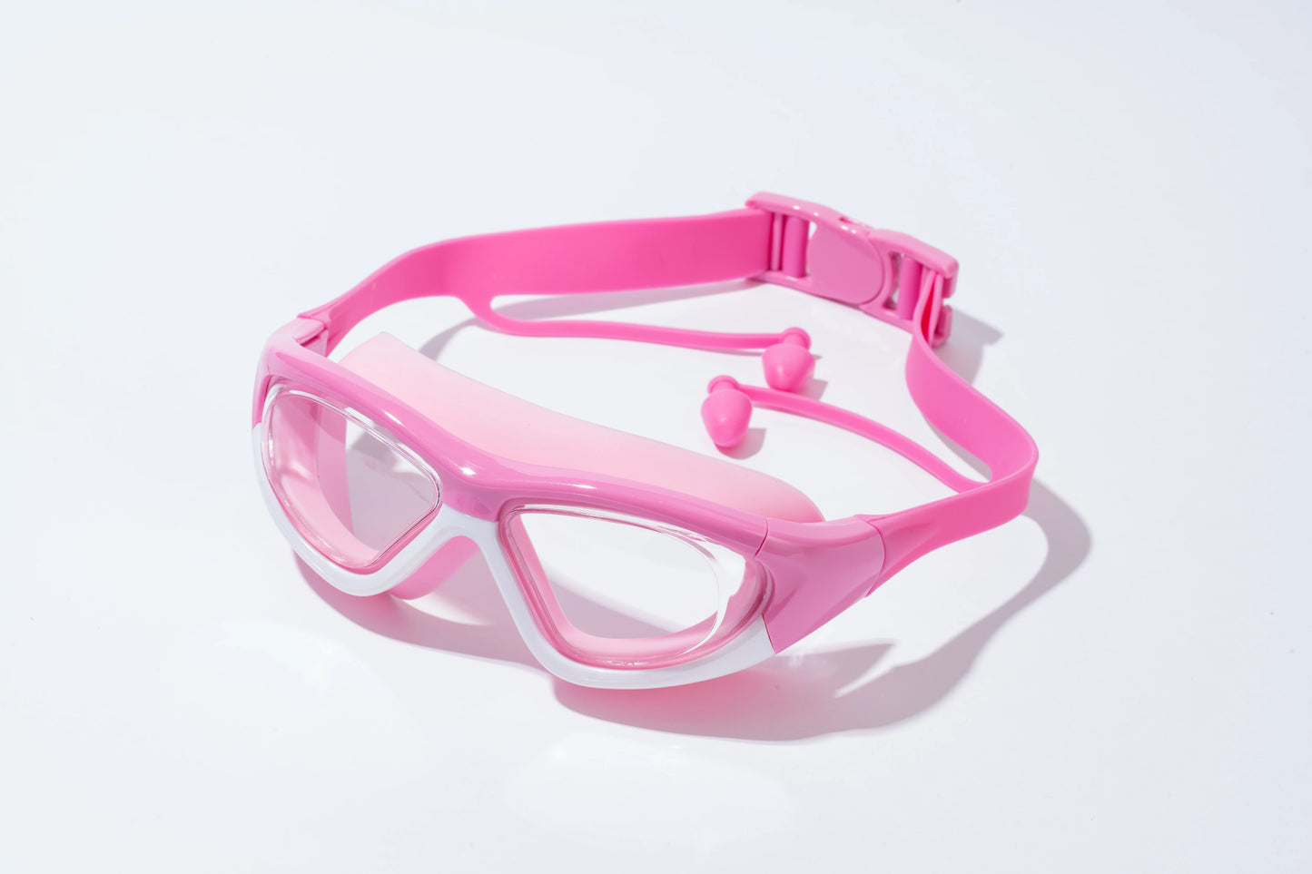 Children's High-definition Waterproof And Anti Fog Swimming Large Frame Glasses, Convenient Goggles Silicone Connected Earplugs
