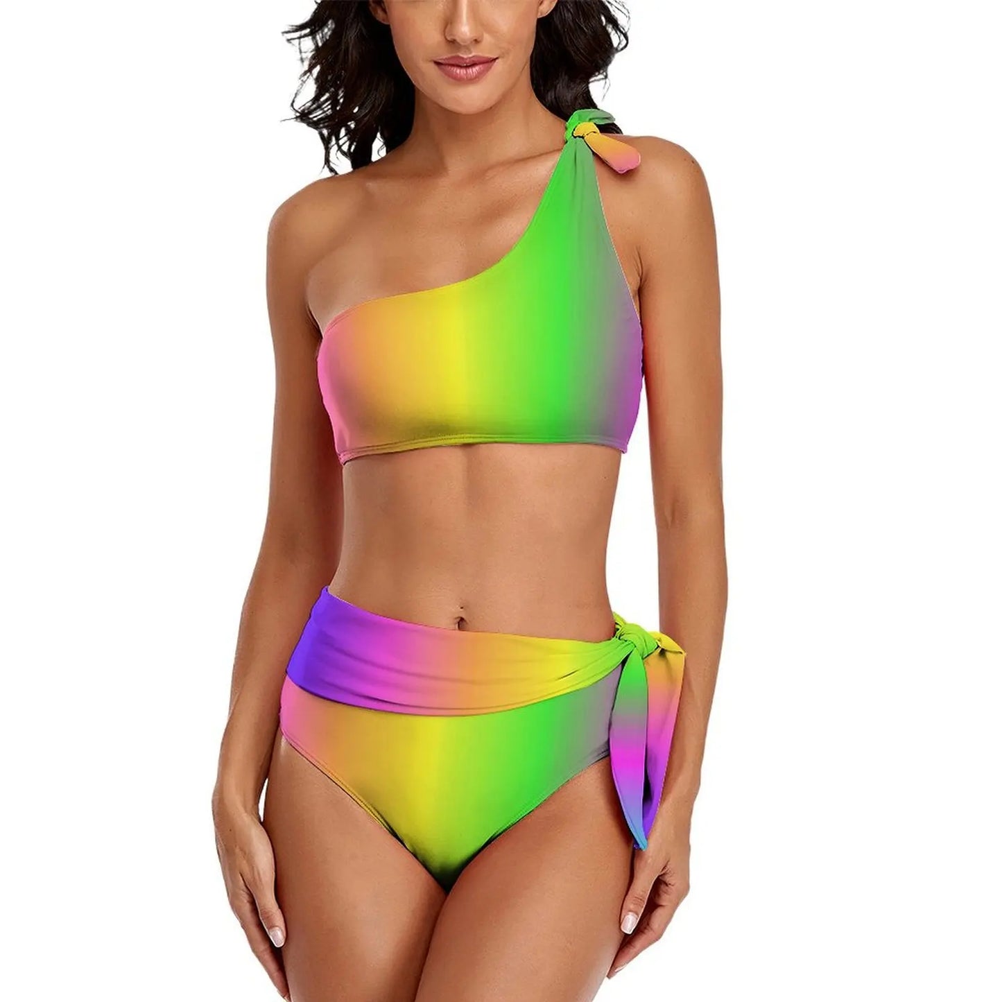 Retro Rainbow Bikinis Set Psychedelic Swirls Bikini Swimsuit High Waist Stylish Swimwear Beach 2 Pieces Feminine Bikinis