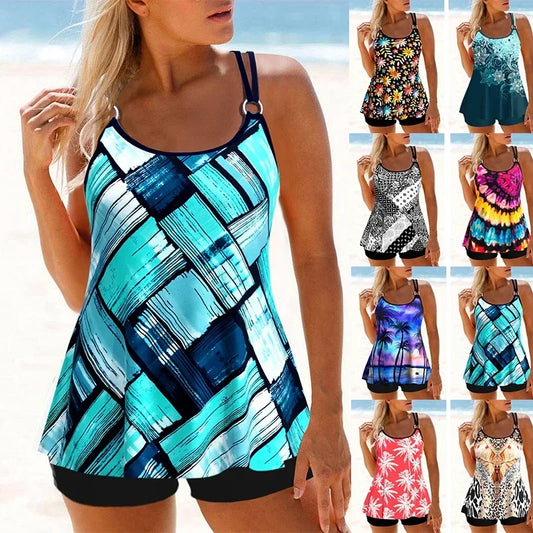 Women's Fashion Casual Ice Block Checkered Print Women's Vacation Swimwear Swimwear Two Piece Bikini Set S-6XL
