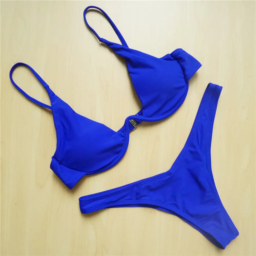 S - XL V-bar Underwired Bikini Female Swimsuit Women Swimwear Two-piece V shape Wire Bikini set Bather Bathing Suit Swim