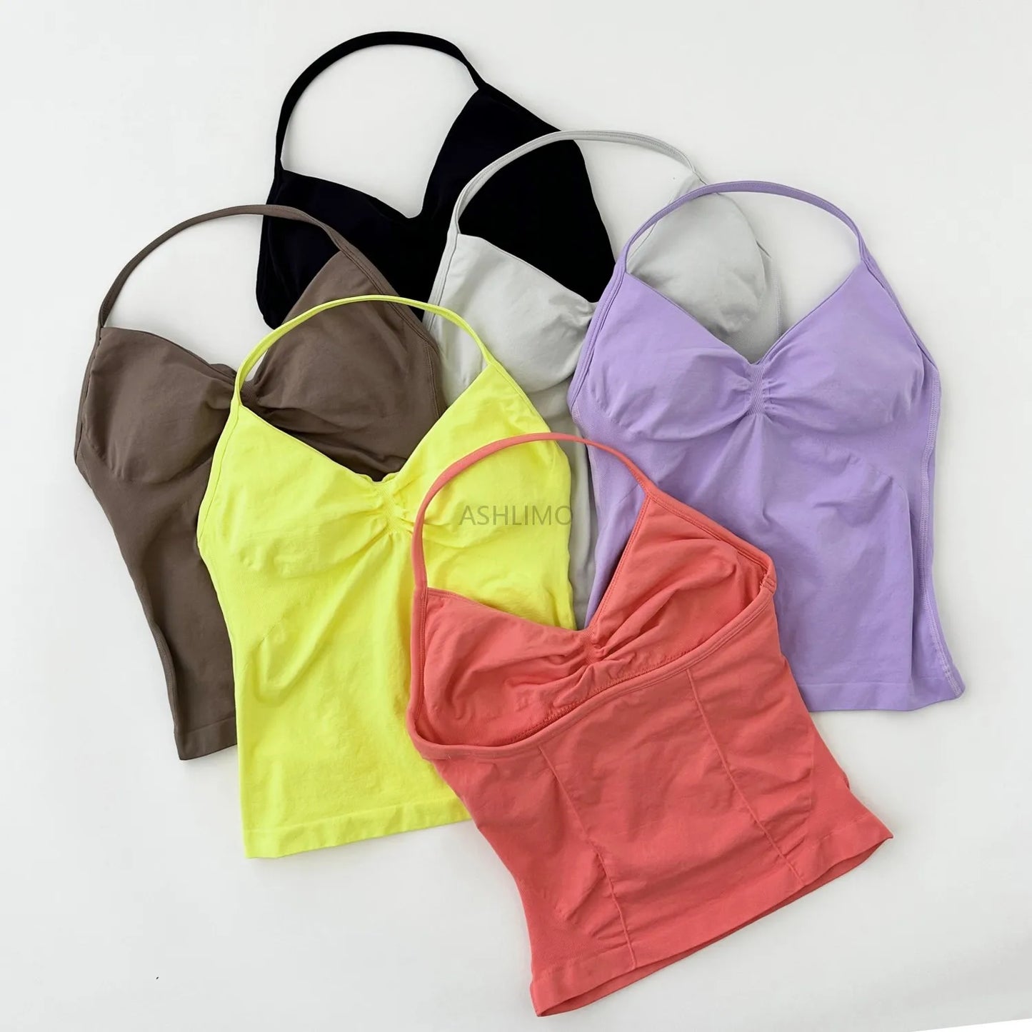 Longline Strappy Gym Top Backless Gym Clothes Women Scrunch Built-in Bra With Removable Cups Yoga Tank Tops