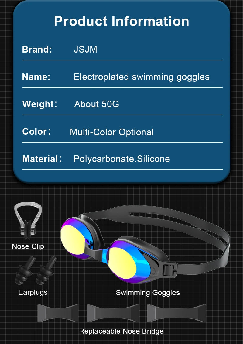 JSJM Swimming Goggles Adults Anti-fog UV Protection Lens Men Women Professional Silicone Adjustable Swimming Glasses Unisex