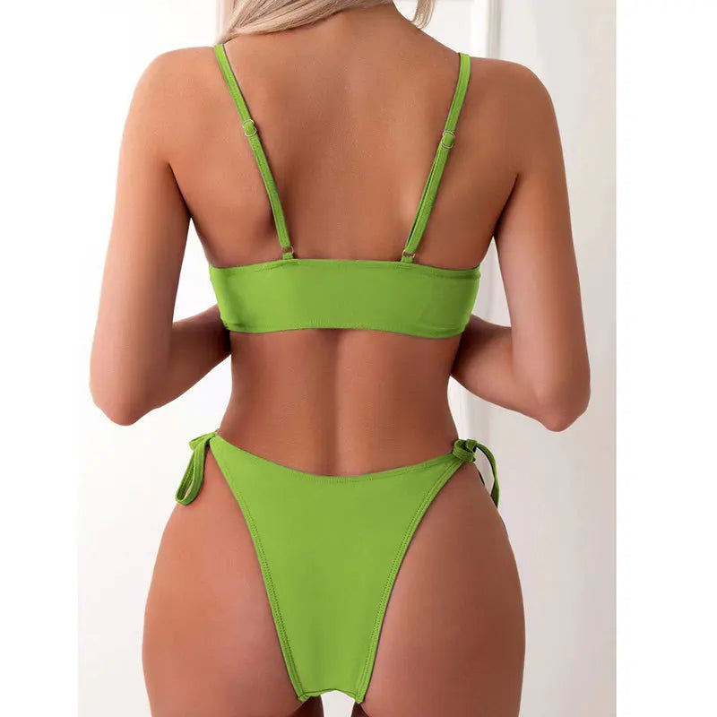 Butterfly Print Strapped Swimwear Women Tied High Cut Bikini Set Push Up Swimsuit Backless Summer Beach Bathing Suit Bathers