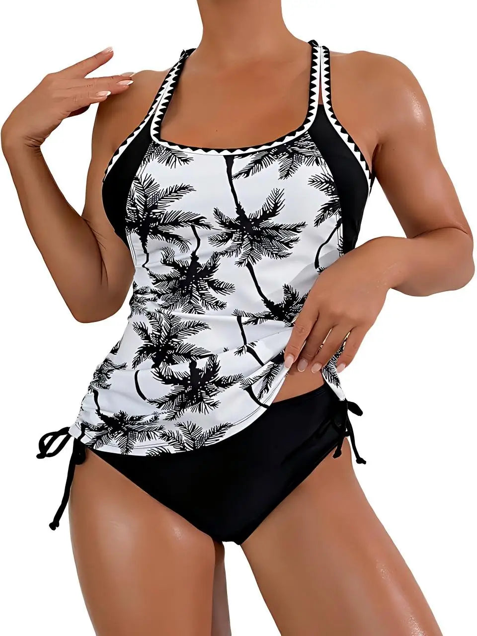 Strappy Print Tankini Women Two Pieces Drawstring Triangle Swimsuit Lace Up Swimwear Female Bathing Swimming Suit Beachwear