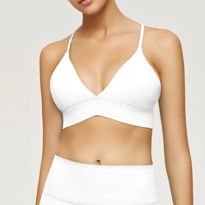 Yoga Deep V Bra Crisscross Back Sports Bra Padded Low Impact Fitness Yoga Bra Wireless Workout Bras Strappy Crop Top
